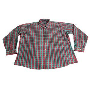 Vintage Mervyns Shirt Mens Extra Large Red Green Tartan Plaid Single Needle